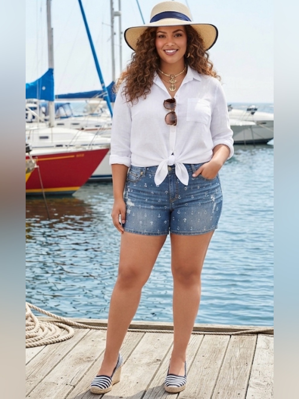 Torrid - Blue Anchor-Print Denim Jean Shorts